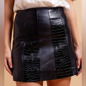 Black Croc Vegan Leather Skirt